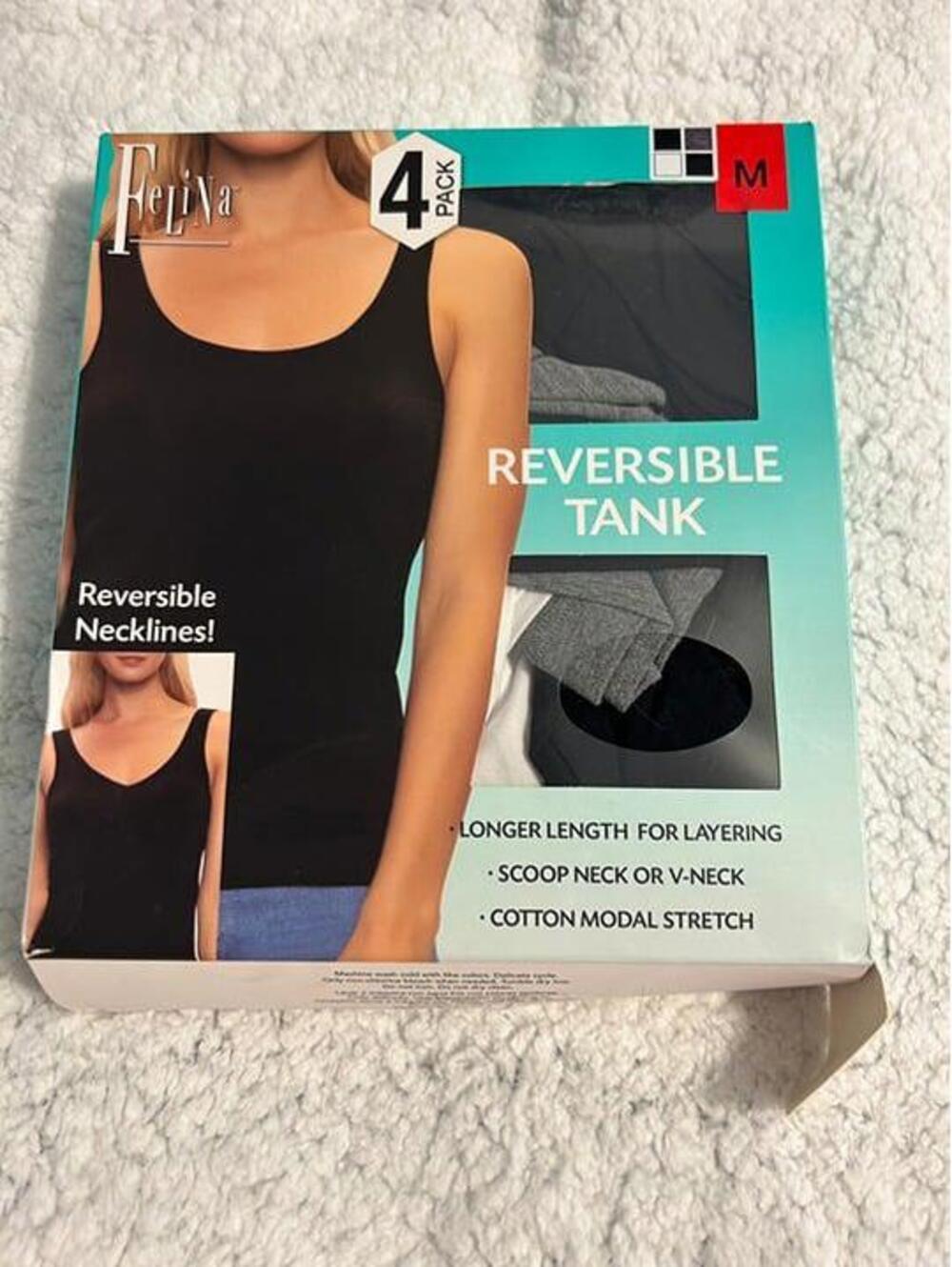 Felina Women’s 4 Pack Reversible Tank Tops Scoop V-Neck Size Medium